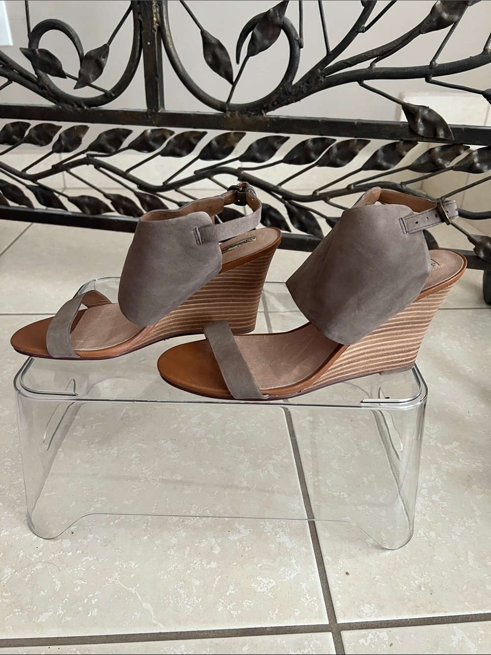 Wedge Sandals in Taupe Suede